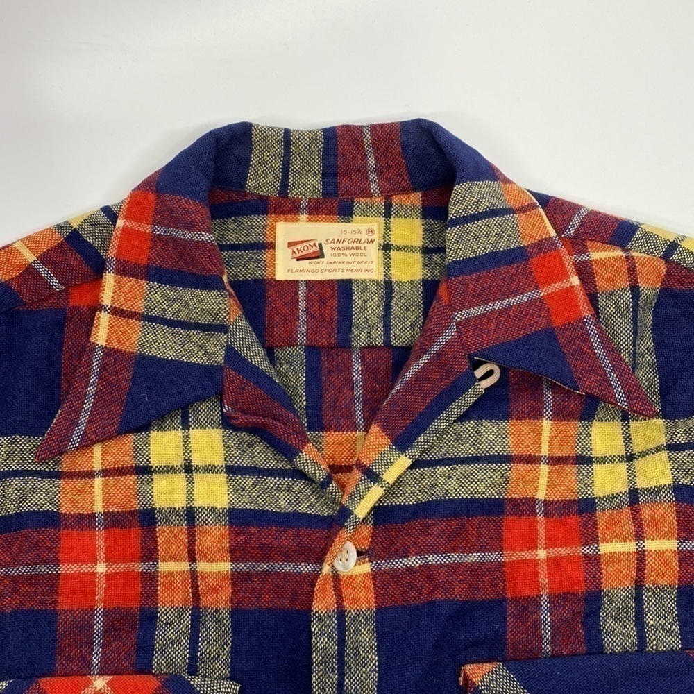 Vintage AKOM Sanforlan Wool Washable Button Up Shirt 40s/50s RARE Loop  Collar - Picture 2 of 5